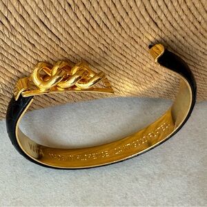 VITA 24KT Gold Plated Black Leather Bracelet Florence Italy